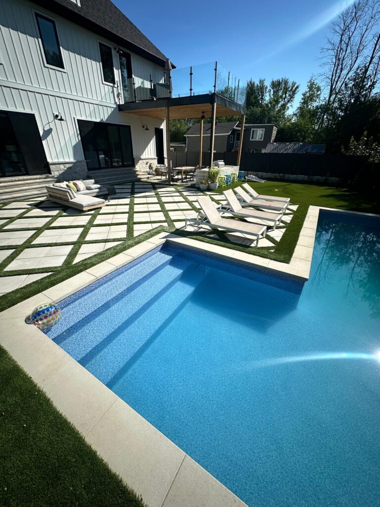 pool patio artificial turf installation