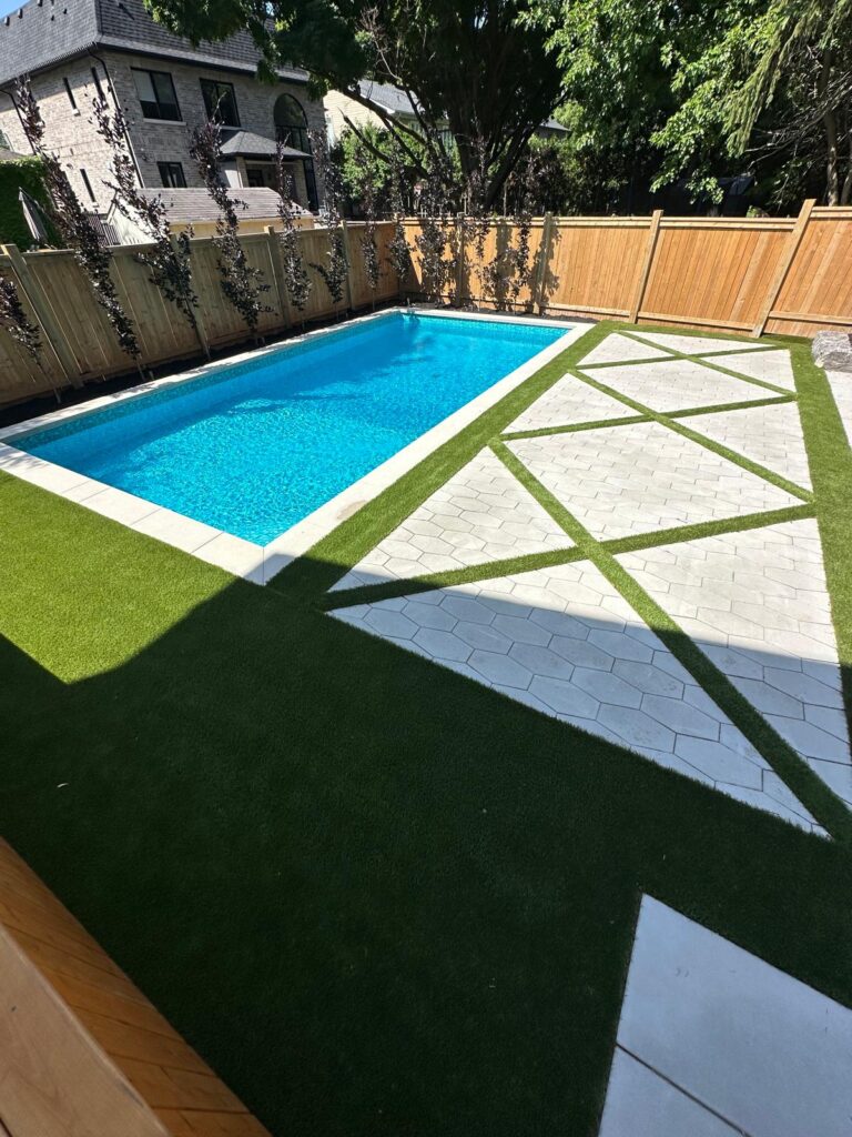 pool side turf and stone patio